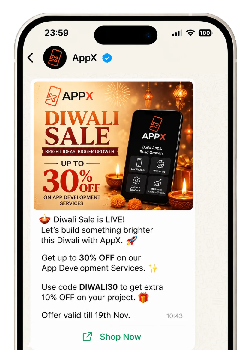 Diwali sale coupon template with a Shop Now button