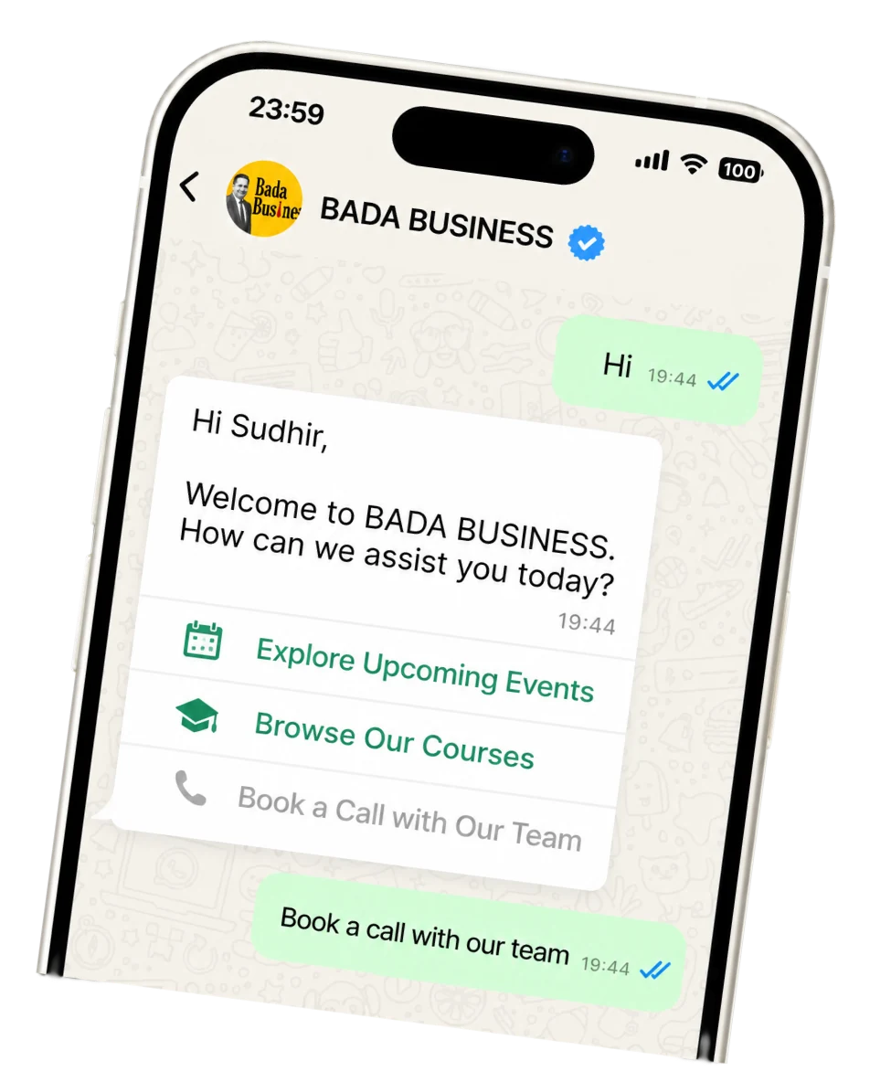Welcome message template with quick reply buttons